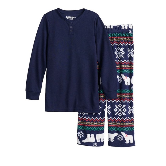 Jammie For Your Families Holly Jolly Polar Bear Henley Pajama PJ Set NEW Size 6 - Picture 1 of 12